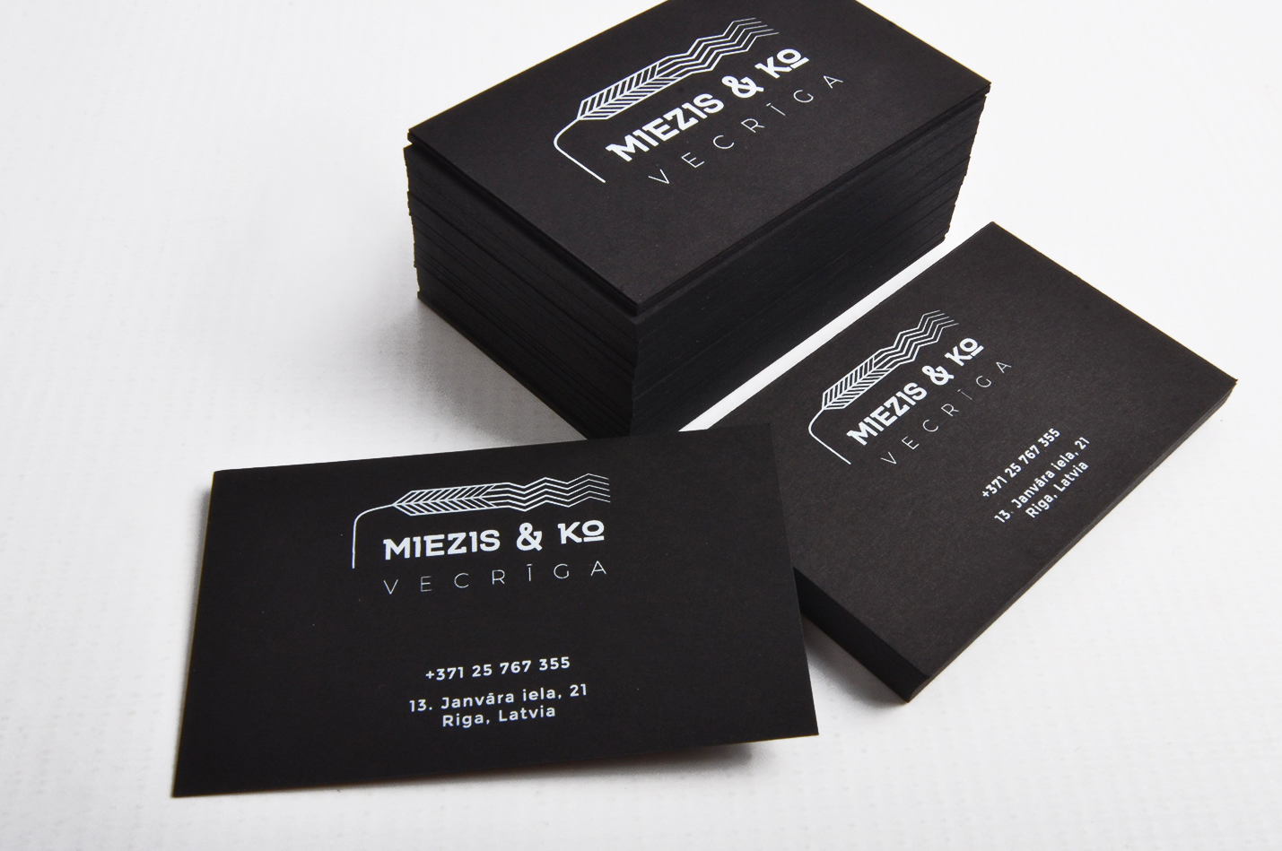 Business card printing with white on black paper