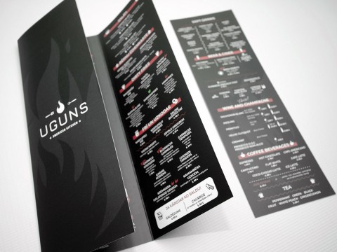 Laminated drink menus, food menus production