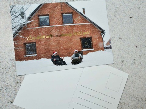 Production of postcards with gold letters