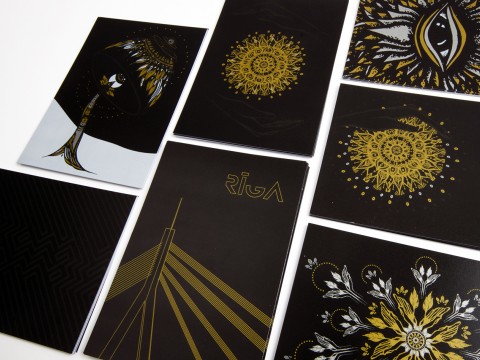 Postcards with gold printing