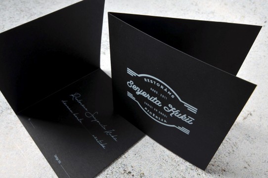 Black greeting card printing with white
