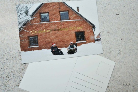 Production of postcards with gold letters